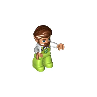 Duplo Figure Lego Ville, Male, Lime Legs with Overalls and Recycling Logo, Reddish Brown Hair and Beard (6343321)