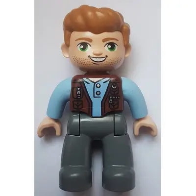 Duplo Figure Lego Ville, Male, Dark Bluish Gray Legs, Reddish Brown Vest, Dark Tan Hair (Jurassic World Owen Grady)
