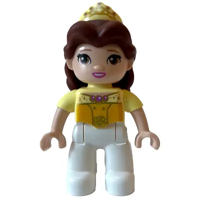 Duplo Figure Lego Ville, Disney Princess, Belle, White Legs, Bright Light Yellow Top and Tiara, Reddish Brown Hair (6381457)