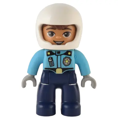 Duplo Figure Lego Ville, Male Police, Dark Blue Legs, Medium Azure Top with Badge and Zipper, White Helmet (6374643)