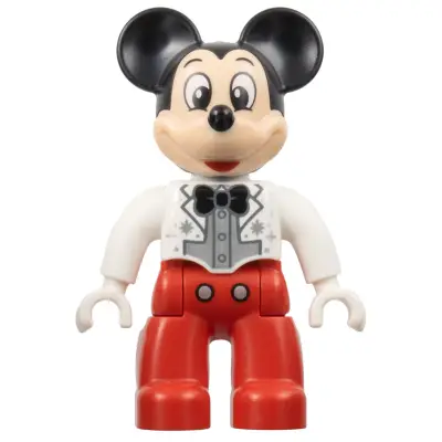 Duplo Figure Lego Ville, Mickey Mouse, White Jacket, Red Legs, Silver Shirt, Black Bow Tie (6438771)