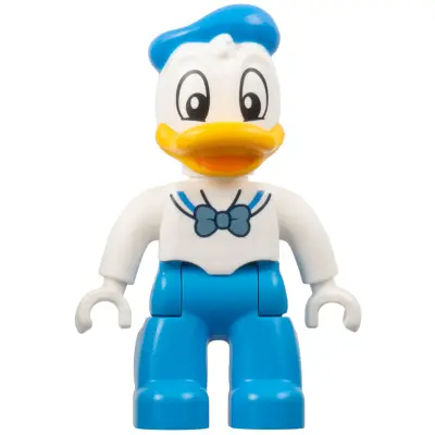 Duplo Figure Lego Ville, Donald Duck, Dark Azure Legs and Hat, White Shirt with Metallic Light Blue Bow (6438668)