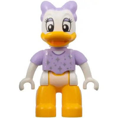 Duplo Figure Lego Ville, Daisy Duck, Lavender Bow and Shirt, Silver Sparkles and Dots (6438507)