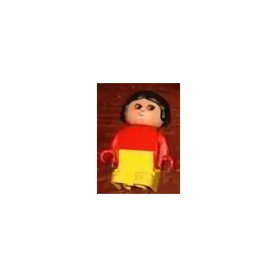 Duplo Figure, Child Type 1 Girl, Yellow Legs, Red Top, Black Hair