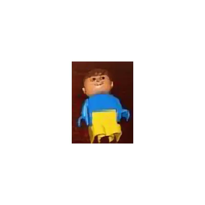 Duplo Figure, Child Type 1 Boy, Yellow Legs, Blue Top, Brown Hair