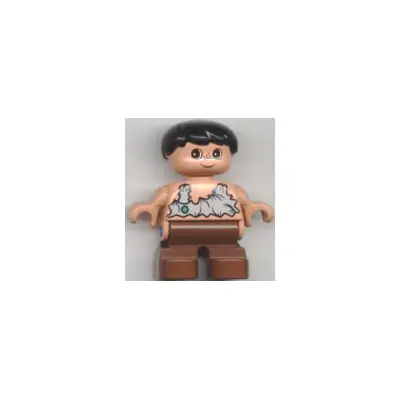 Duplo Figure, Child Type 2 Boy, Brown Legs, Black Hair (Caveman)