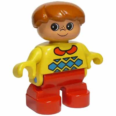 Duplo Figure, Child Type 2 Boy, Red Legs, Yellow Sweater with Red Collar (75271)