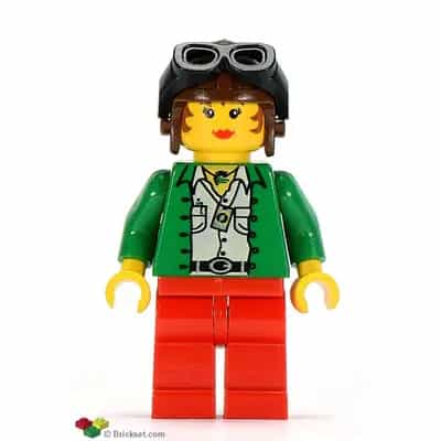 Pippin Reed / Miss Gail Storm - Green Open Shirt, Red Legs, Brown Aviator Cap, Black Goggles
