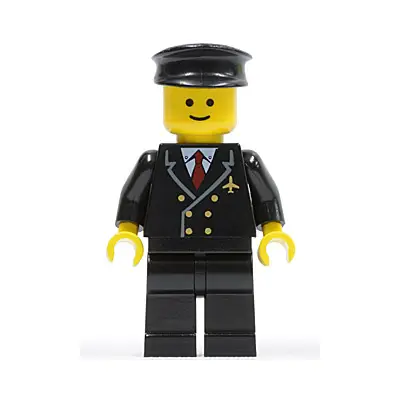 Airport - Pilot with Red Tie and 6 Buttons, Black Legs, Black Hat, Standard Grin