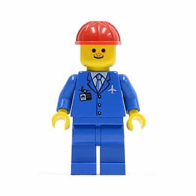 Airport - Blue 3 Button Jacket & Tie, Red Construction Helmet, Freckles