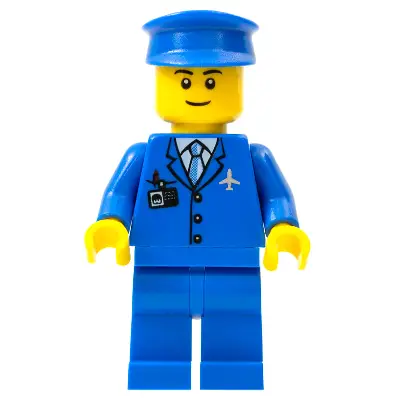 Airport - Blue 3 Button Jacket and Tie, Blue Hat, Blue Legs, Black Eyebrows
