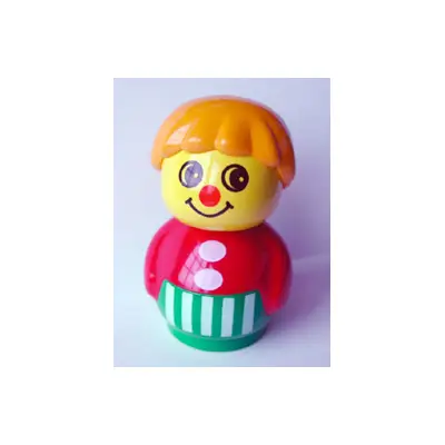 Primo Figure Boy with Green Base with White Stripes, Red Top, Medium Orange Hair
