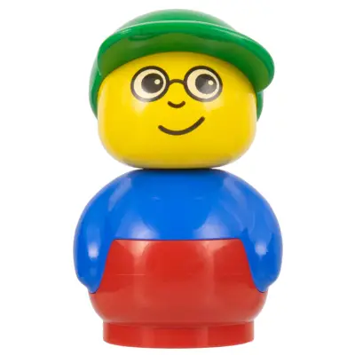 Primo Figure Boy With Red Base, Blue Top, Green Hat, Glasses