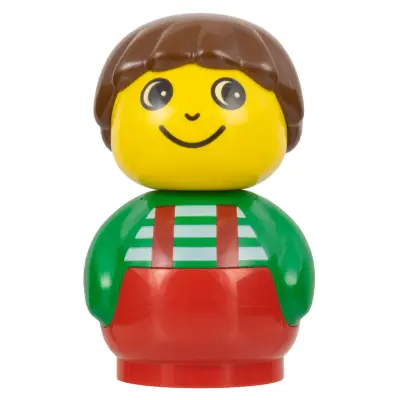 Primo Figure Boy with Red Base, Green Top with Red Suspenders with White Stripes, Brown Hair (4119395)