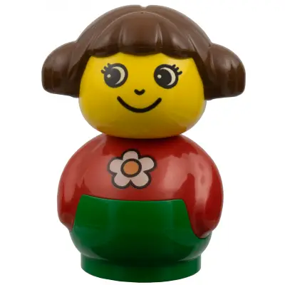 Primo Figure Girl with Green Base, Red Top with Daisy Pattern, Brown Hair