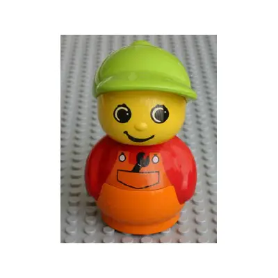 Primo Figure Boy with Orange Base, Red Top with Orange Overalls with Wrench, Medium Lime Hat (4247767)