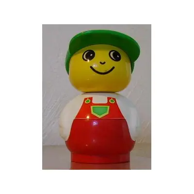 Primo Figure Boy with Red Base, White Top with Red Overalls with Green Pocket, Green Cap