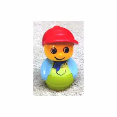 Primo Figure Boy with Lime Base, Medium Blue Top with Lime Overalls with Blue Neckerchief, Red Cap