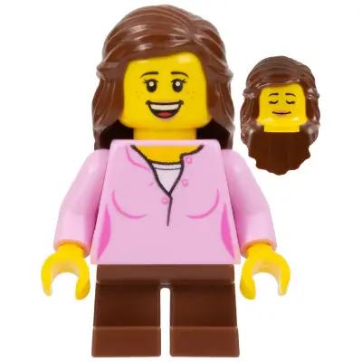 Girl, Bright Pink Top, Reddish Brown Legs, Reddish Brown Long Hair