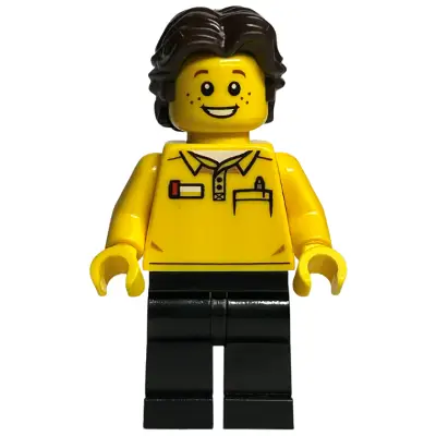 LEGO Store Employee, Black Legs, Dark Brown Short Wavy Hair