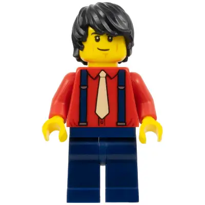 Man - Red Shirt with Tan Tie, Dark Blue Legs, Black Tousled Hair