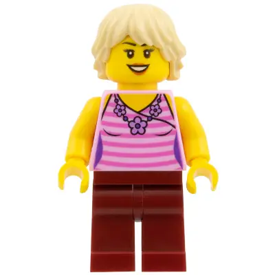 Woman - Dark Pink Striped Top, Dark Red Legs, Tan Tousled Hair