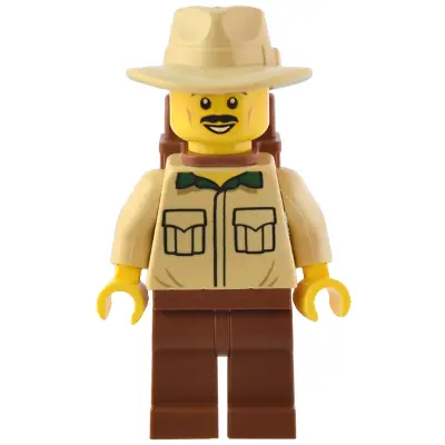 Traveler - Male, Tan Shirt, Reddish Brown Legs, Reddish Brown Backpack, Tan Fedora Hat