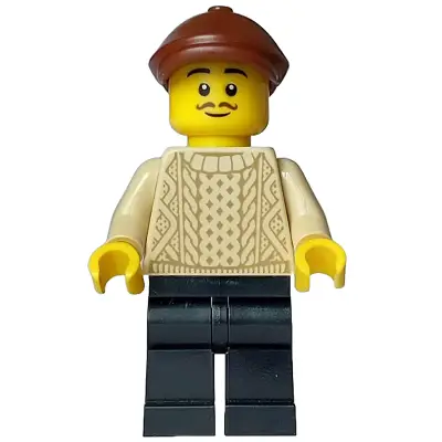 Painter - Male Artist, Tan Knit Cable Sweater, Black Legs, Reddish Brown Flat Cap