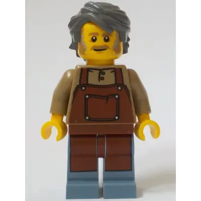 General Store Owner - Male, Reddish Brown Apron, Sand Blue Legs, Dark Bluish Gray Hair
