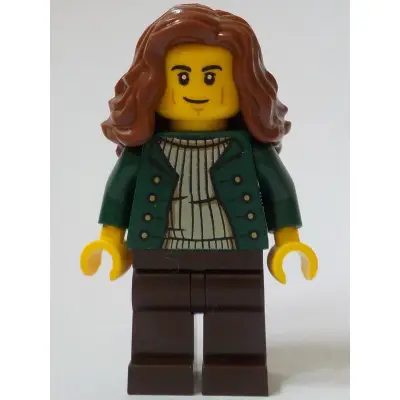 General Store Customer - Female, Dark Green Open Jacket, Dark Brown Legs, Reddish Brown Hair