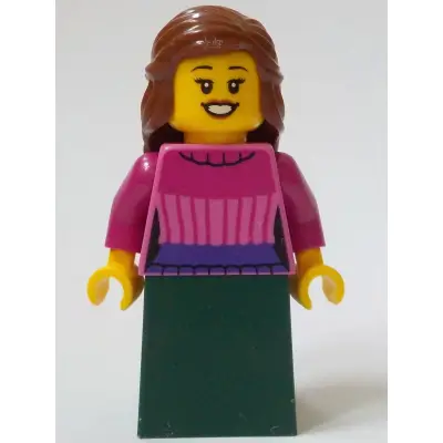 General Store Customer - Female, Dark Pink Sweater, Dark Green Skirt, Reddish Brown Hair