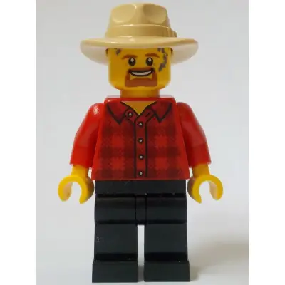 General Store Carriage Driver - Male, Red Plaid Flannel Shirt, Black Legs, Tan Fedora