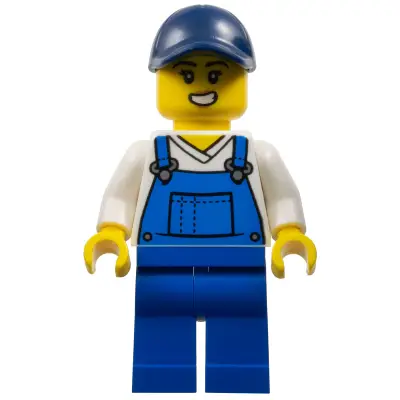 Train Worker - Female, Blue Overalls, Dark Blue Cap