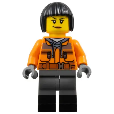 Train Worker - Orange Jacket, Dark Bluish Gray Legs with Black Boots, Black Bob Cut Hair