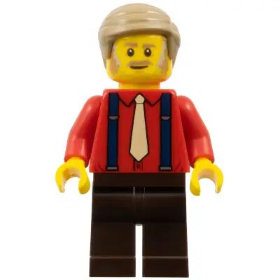Passenger - Male, Red Shirt with Tan Tie, Dark Brown Legs, Dark Tan Hair Short Combed