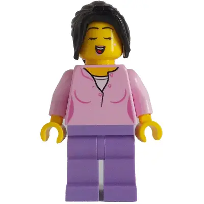 Singer - Female, Bright Pink Top, Medium Lavender Legs, Black Hair Ponytail Long with Side Bangs