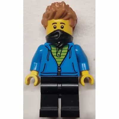 Train Worker - Male, Dark Azure Hoodie with Green Striped Shirt, Black Legs and Bandana, Medium Nougat Spiked Hair