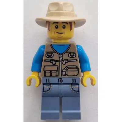 Passenger - Male, Dark Tan Vest over Dark Azure Shirt, Sand Blue Legs with Pockets, Tan Fedora Hat