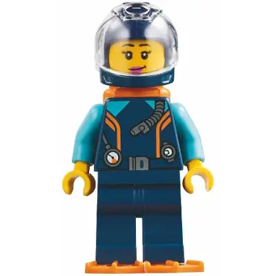 Harbormaster's Office Diver - Dark Blue Diving Suit and Helmet, Orange Air Tanks and Flippers, Trans-Clear Visor