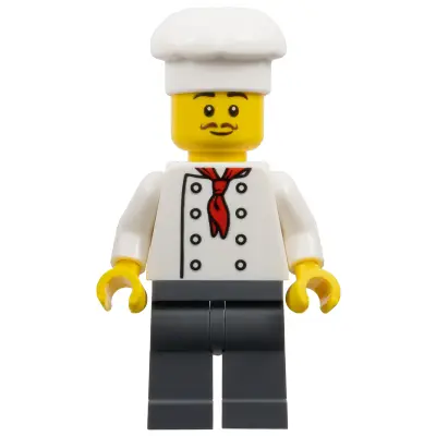 The Art of Chocolate Chef - Male, White Torso with 8 Buttons, Dark Bluish Gray Legs, White Chef Toque