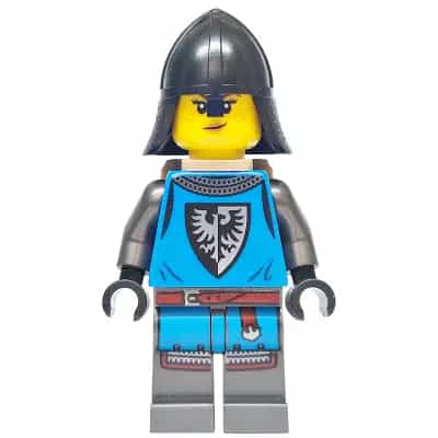 Forest Stronghold Black Falcon Soldier - Female, Pearl Dark Gray Detailed Legs, Helmet with Neck Protector, Dark Tan Backpack
