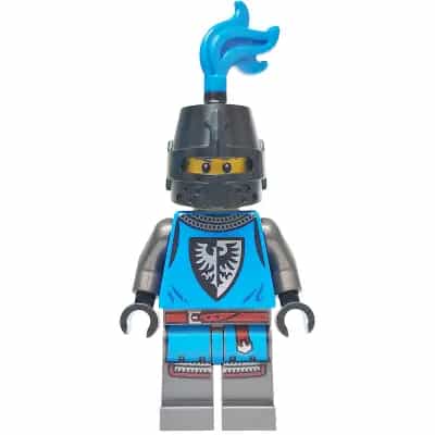 Forest Stronghold Black Falcon Soldier - Male, Pearl Dark Gray Detailed Legs, Black Helmet with Eye Slit, Blue Plume