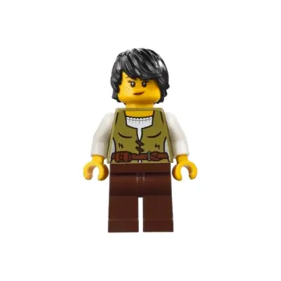 Medieval Seaside Market Snake Charmer - Female, Vest over White Shirt, Dark Brown Legs, Black Hair