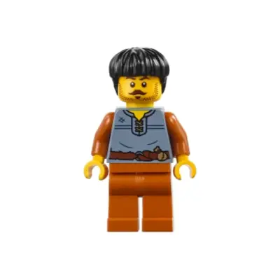 Medieval Seaside Market Wine Seller - Male, Sand Blue Vest, Dark Orange Legs, Black Hair
