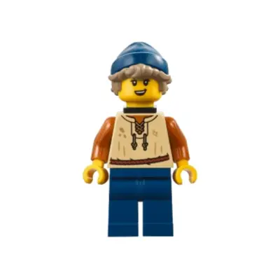 Medieval Seaside Market Fisher - Female, Tan Vest, Dark Blue Legs, Neck Bracket, Dark Tan Hair, Dark Blue Beanie