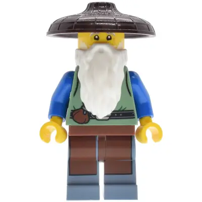 Riverside Scholars - Male, Sand Green Vest, Reddish Brown Apron, Sand Blue Legs, Dark Brown Conical Hat, White Beard
