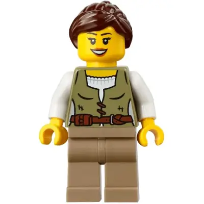 Riverside Scholars - Female, Olive Green Vest, Dark Tan Legs, Dark Brown Ponytail
