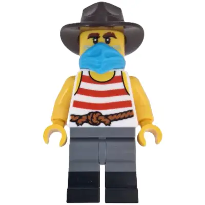 Wild West Train Bandit - Male, White Tank Top with Red Stripes, Dark Bluish Gray Legs with Black Boots, Dark Azure Bandana, Dark Brown Fedora