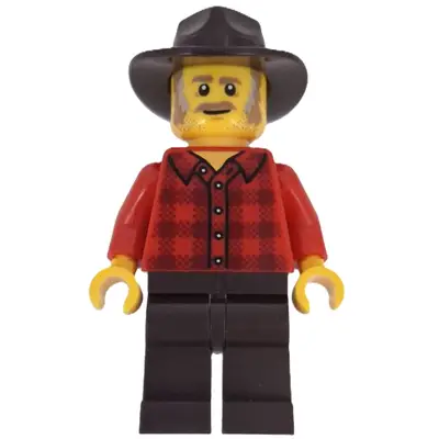 Wild West Train Stable Hand - Male, Red Plaid Flannel Shirt, Dark Brown Legs and Fedora