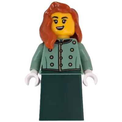 Wild West Train Passenger - Female, Sand Green Vest, Dark Green Skirt, Dark Orange Hair Over Shoulder